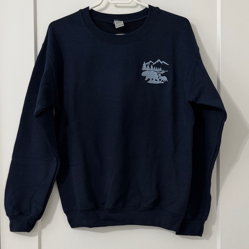 Navy Blue Unisex Sweatshirt with embroidered Mountain Design